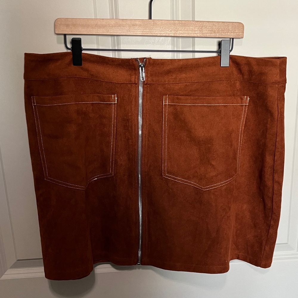 Cider Rust Brown Faux Suede Zip-Front skirt plus size boutique brand 2X